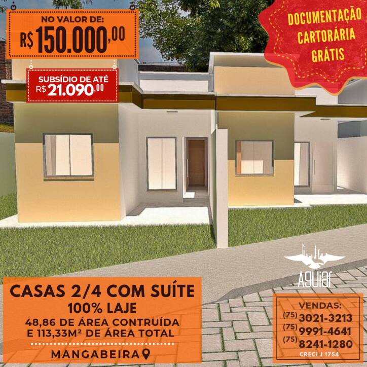 CASAS NA LAJE, 2/4 COM SUÍTE NO BAIRRO MANGABEIRA
